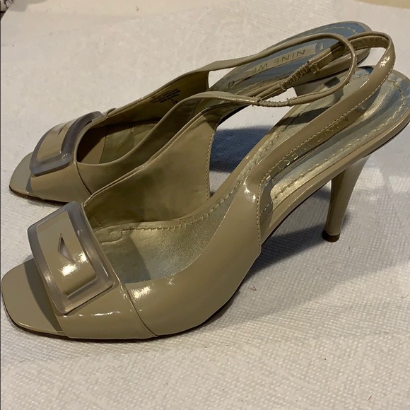 Nine West Leather Sling-back heels Open Toe - Taupe Size 7 - Picture 1 of 9